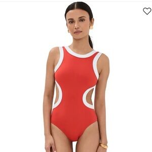 STAUD Red and White Colorblock One-Piece